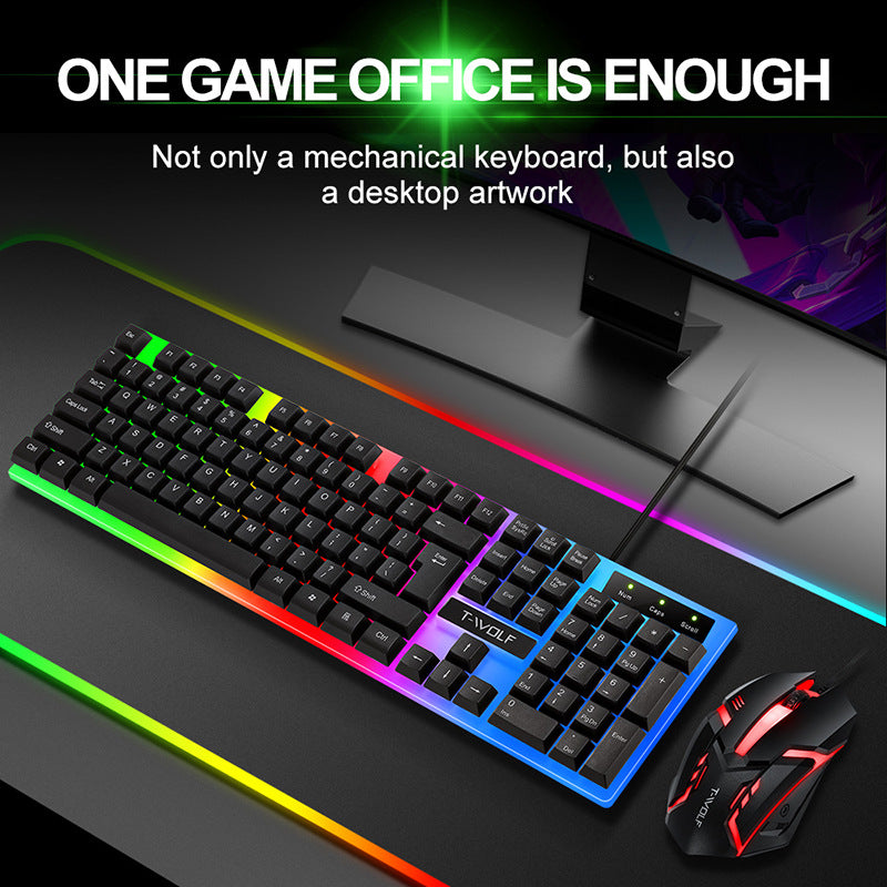 Wired Rainbow Backlit USB Interface Game Keyboard Ergonomic Game