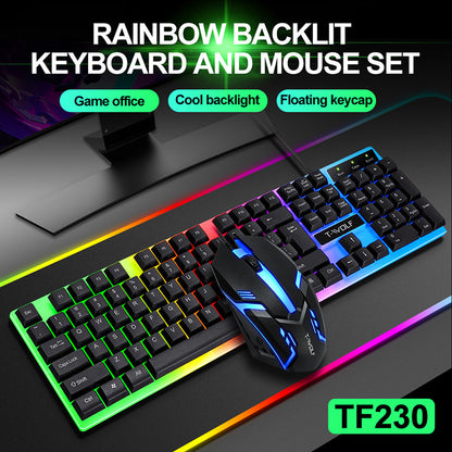 Wired Rainbow Backlit USB Interface Game Keyboard Ergonomic Game