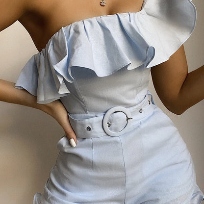 COSYGAL Off The Shoulder Belt Bodycon Romper