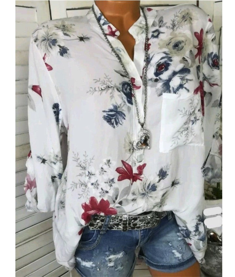 Long Sleeve Floral Print Button Blouse