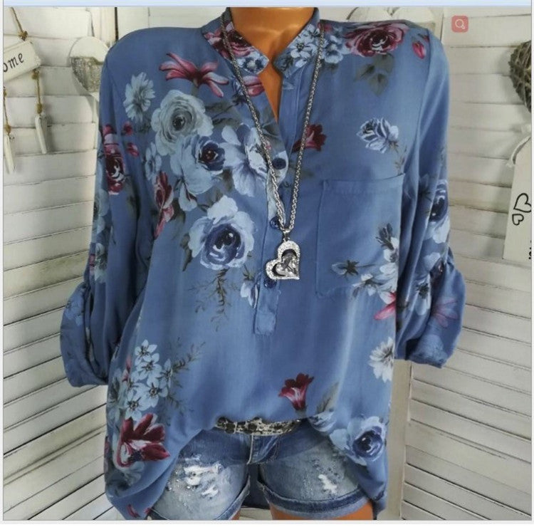 Long Sleeve Floral Print Button Blouse