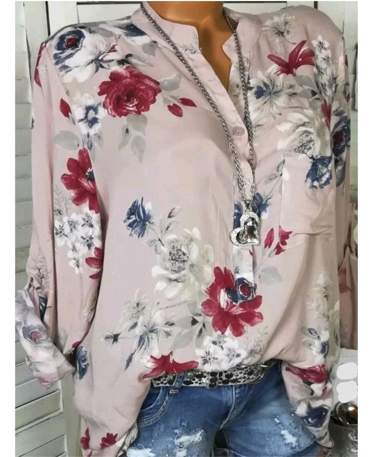 Long Sleeve Floral Print Button Blouse