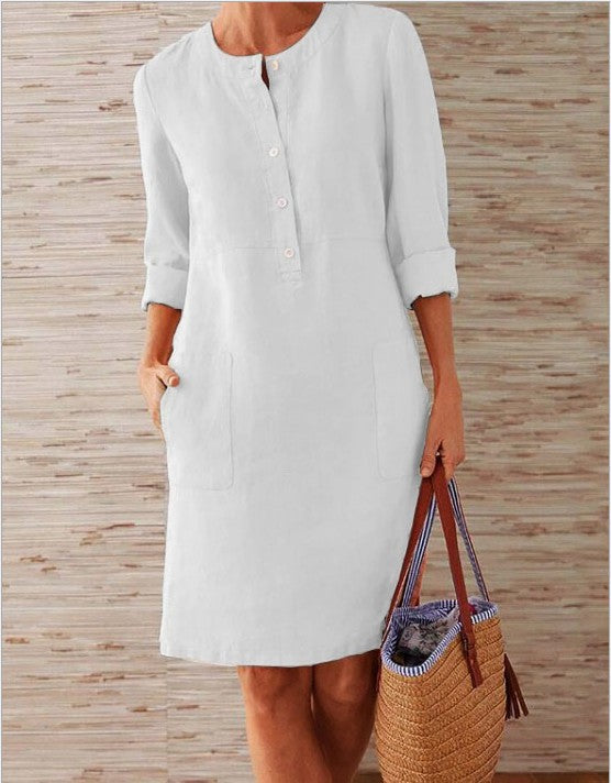 Casual Long Sleeve Half Button Loose Casual Dress