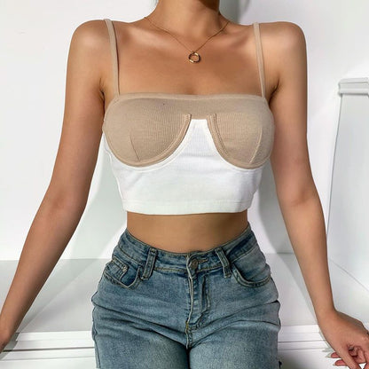 Two Tone Strappy Cami Crop