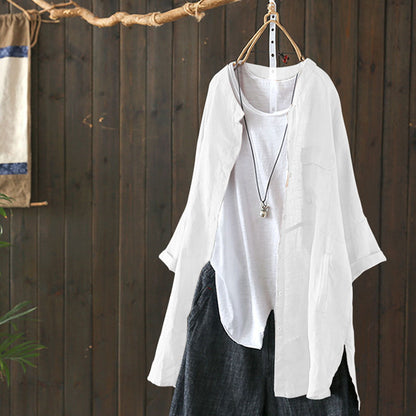 Cotton And Linen Long-Sleeved Cardigan