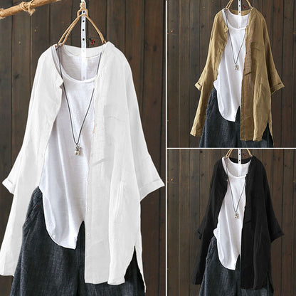 Cotton And Linen Long-Sleeved Cardigan