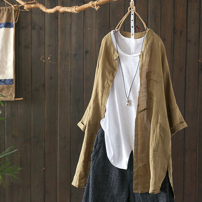 Cotton And Linen Long-Sleeved Cardigan