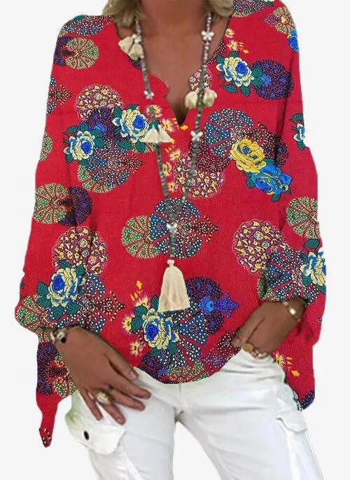 Paisley Indigenous Bohemian Print Open V Neck Shirt