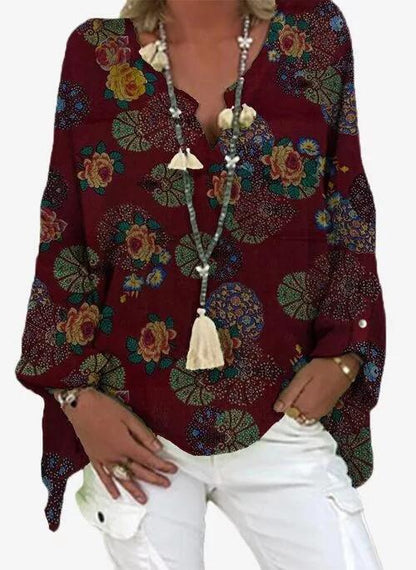 Paisley Indigenous Bohemian Print Open V Neck Shirt