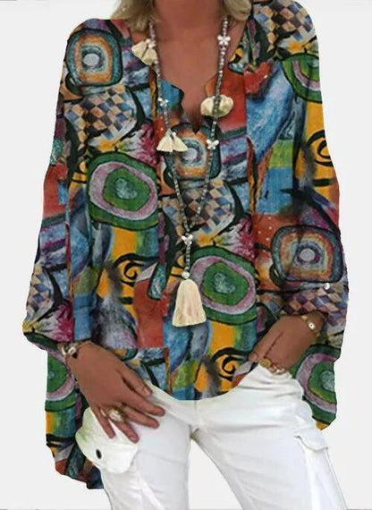 Paisley Indigenous Bohemian Print Open V Neck Shirt