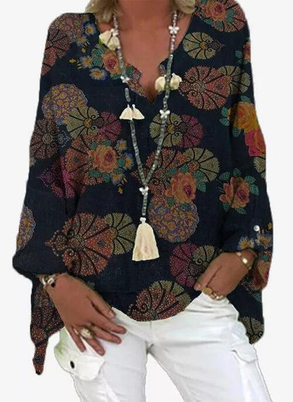 Paisley Indigenous Bohemian Print Open V Neck Shirt