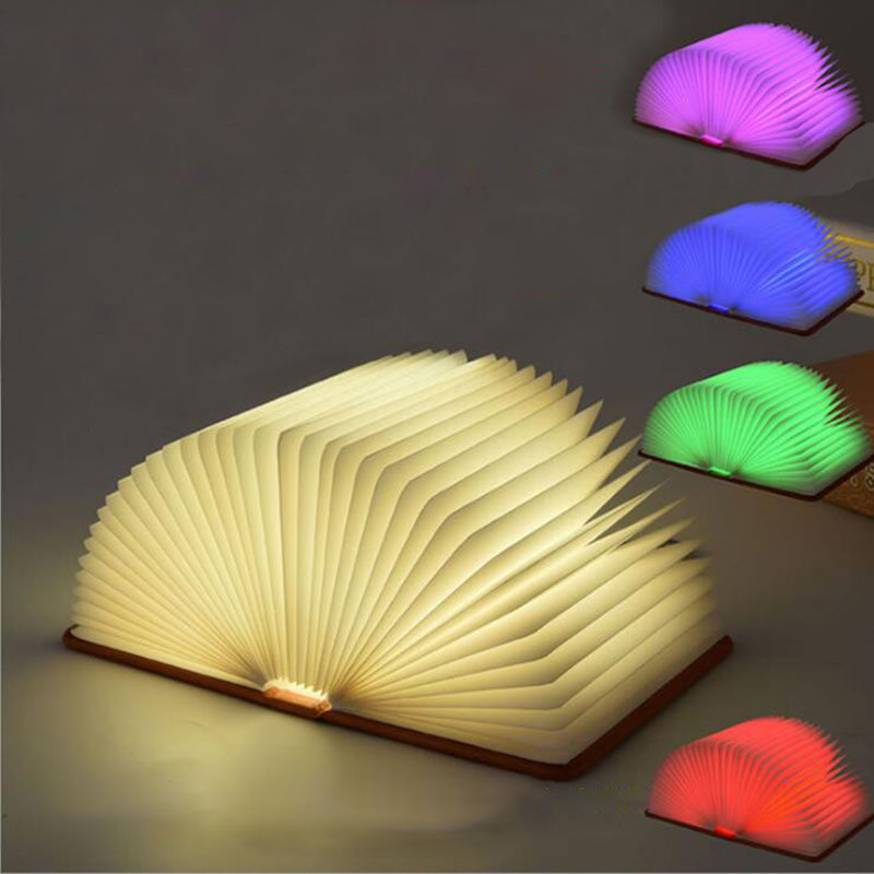 Creative LED Night Light USB Recharge Folding Book Light Wooden RGB Table Lamp Home Desk Decoration