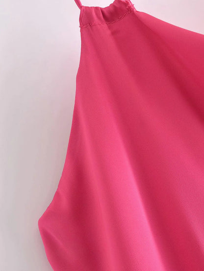 Hot Pink Smooth Textured Contrast Strappy Midaxi Dress