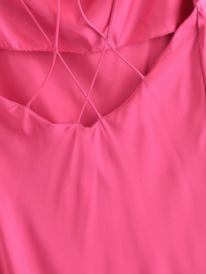 Hot Pink Smooth Textured Contrast Strappy Midaxi Dress