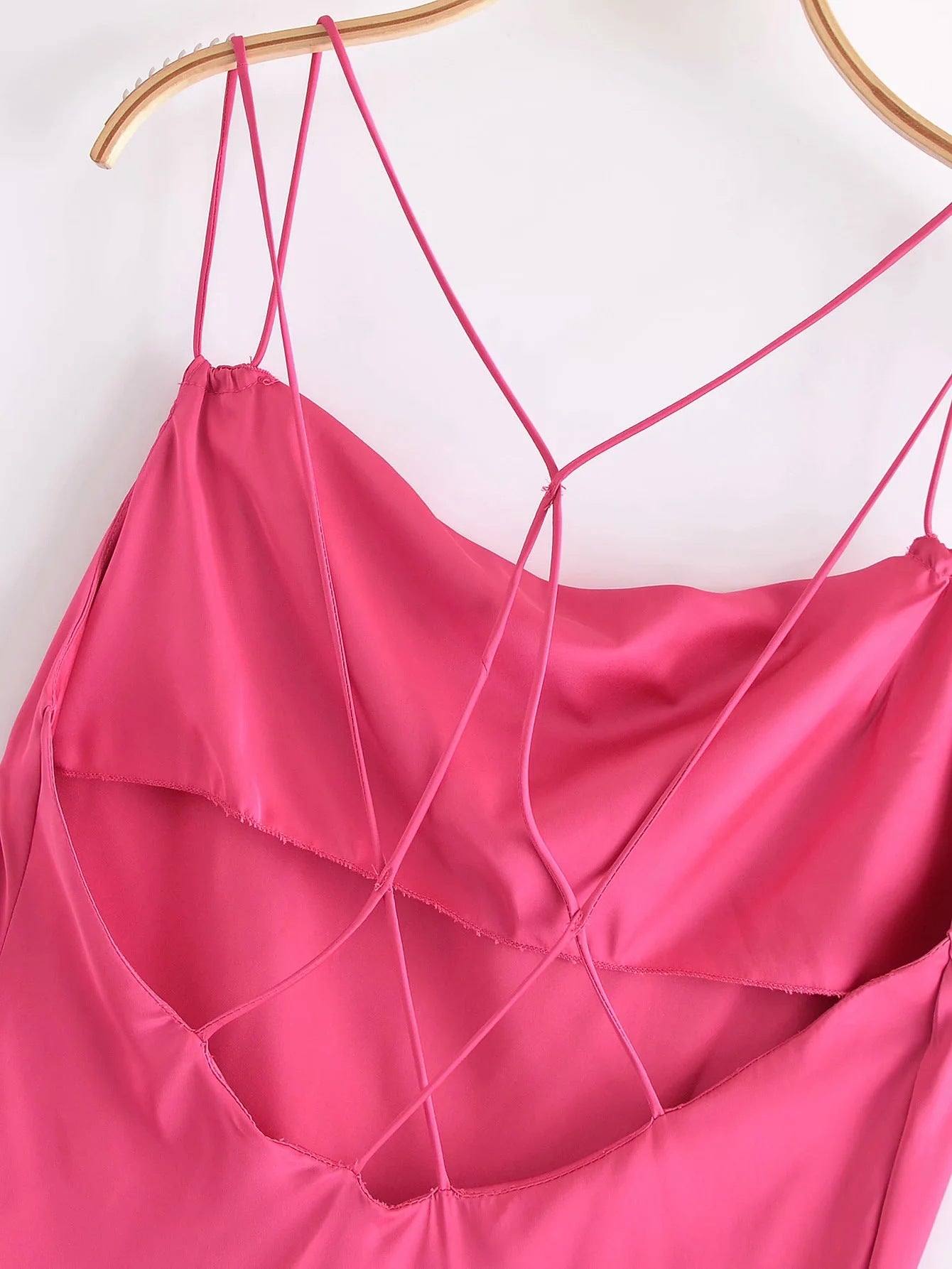 Hot Pink Smooth Textured Contrast Strappy Midaxi Dress