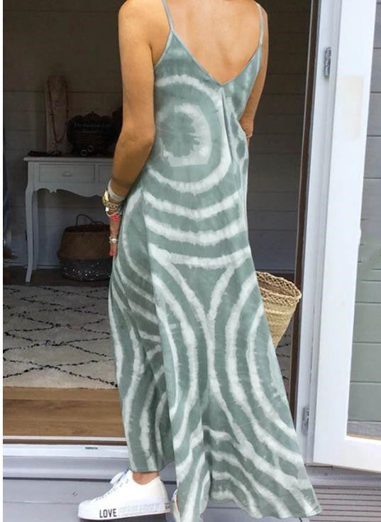 V Neck Strap Swirl Print Summer Dress