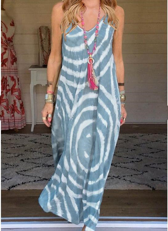 V Neck Strap Swirl Print Summer Dress