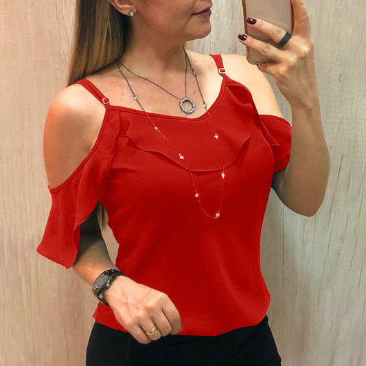 Sling Ruffles Short Sleeve Blouse Women Summer Clothes