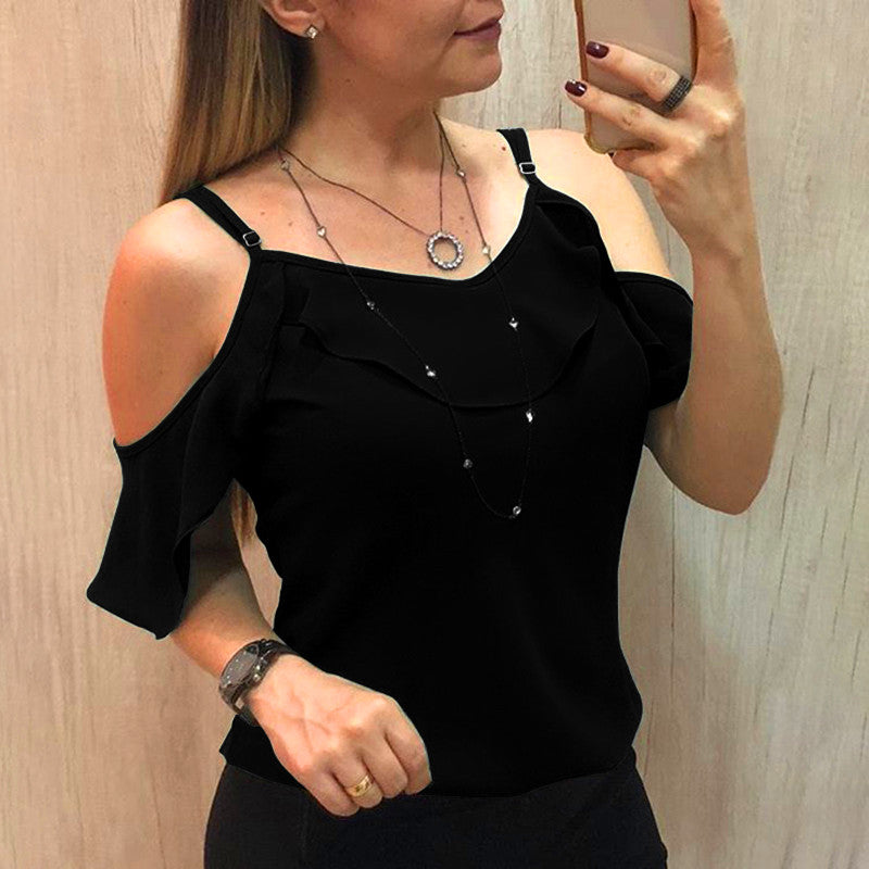 Sling Ruffles Short Sleeve Blouse Women Summer Clothes