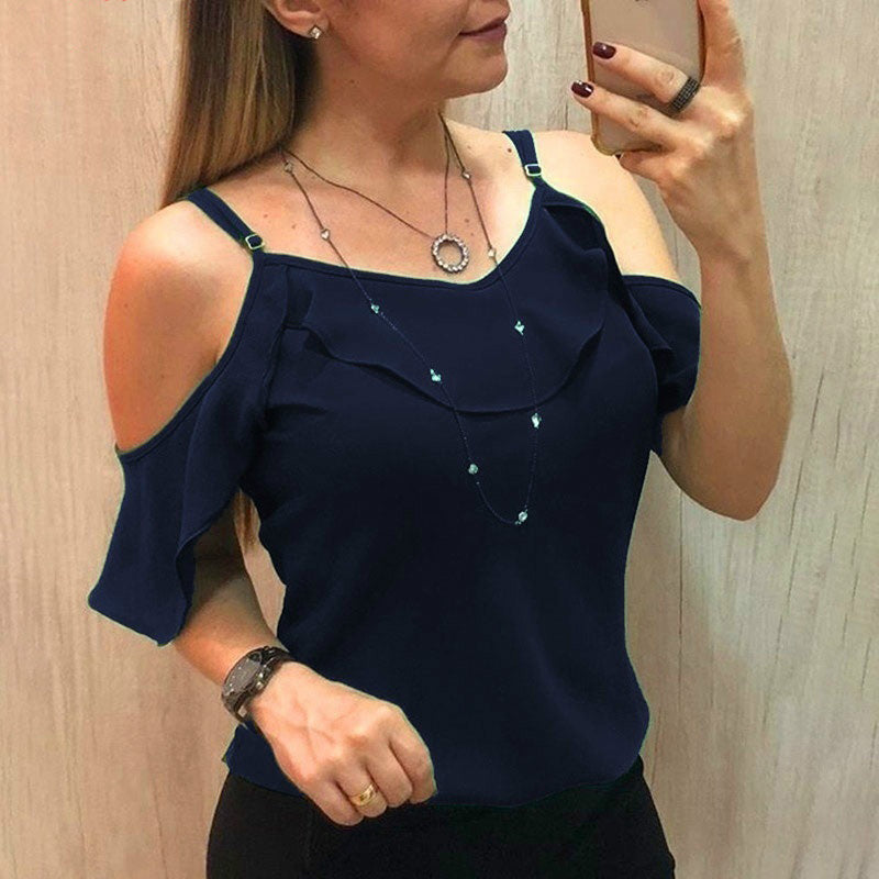 Sling Ruffles Short Sleeve Blouse Women Summer Clothes