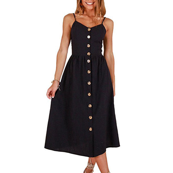 Sling Button Halter Women's Dress