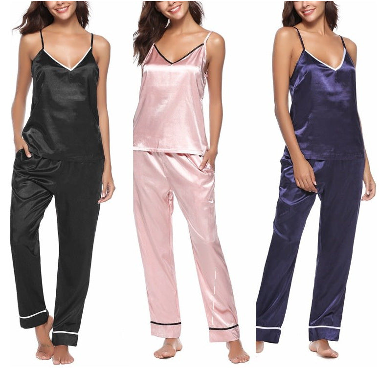 Silk Sling Plus Trousers Two-Piece Comfortable Pajamas