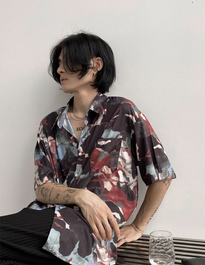 Satin Short Sleeve Button Up