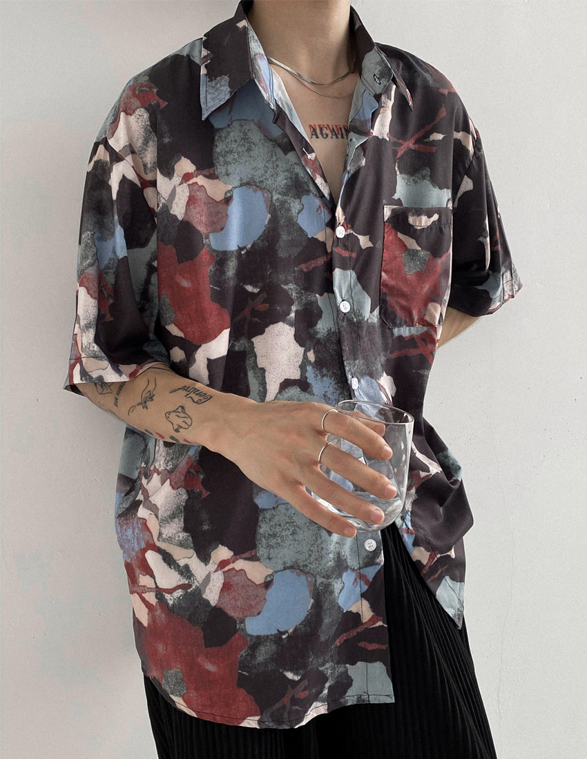 Satin Short Sleeve Button Up