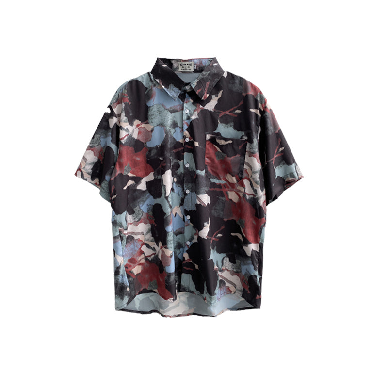 Satin Short Sleeve Button Up