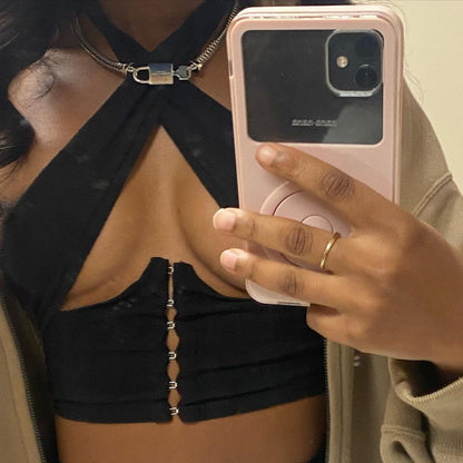 Cryptographic Breasted Halter Wrap Crop Top