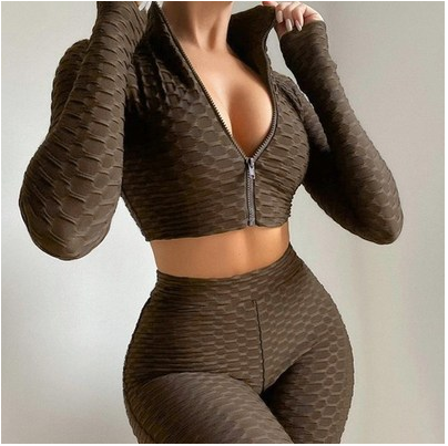 Honeycomb Scrunch Seamless Zip Up Top and Shorts Set