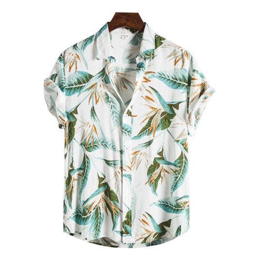 Resort Style High-quality Silk Cotton Short-sleeved Lapel Flower Shirt