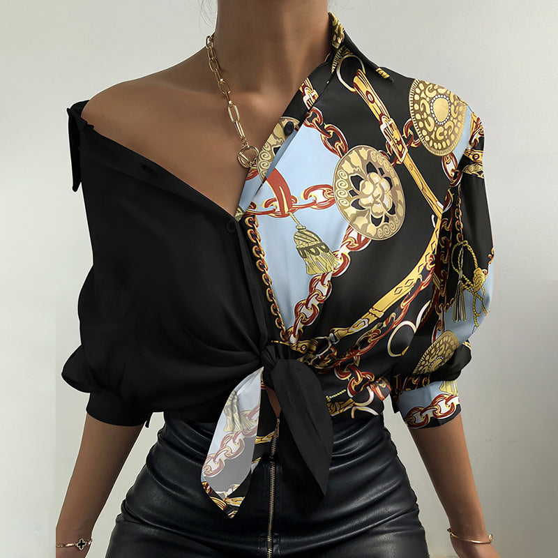 New Fashion Digital Printing Lantern Sleeve Long Sleeve Shirt Women