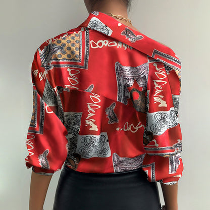 New Fashion Digital Printing Lantern Sleeve Long Sleeve Shirt Women