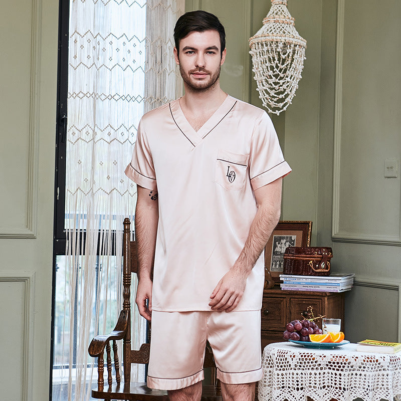 Simulation Silk Couple Pajamas Short Sleeves