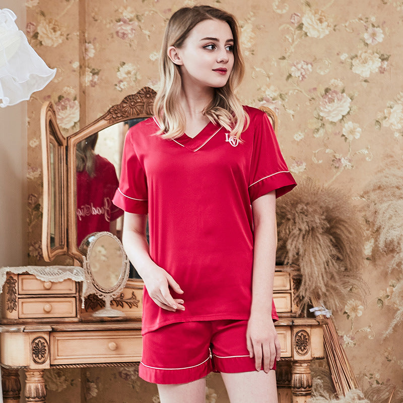 Simulation Silk Couple Pajamas Short Sleeves