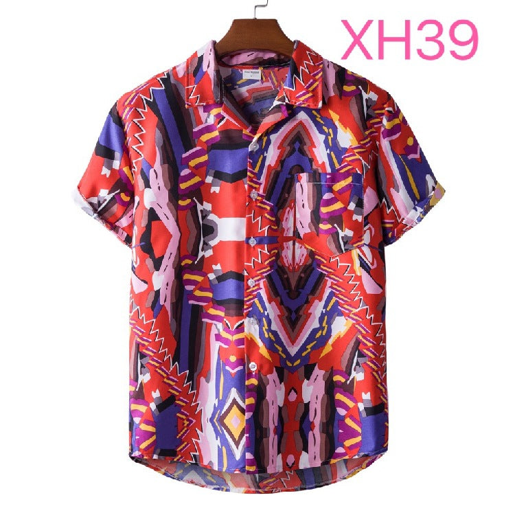 New Summer Men's Short-Sleeved Floral Shirt Beach Style Short-Sleeved Printed Shirt