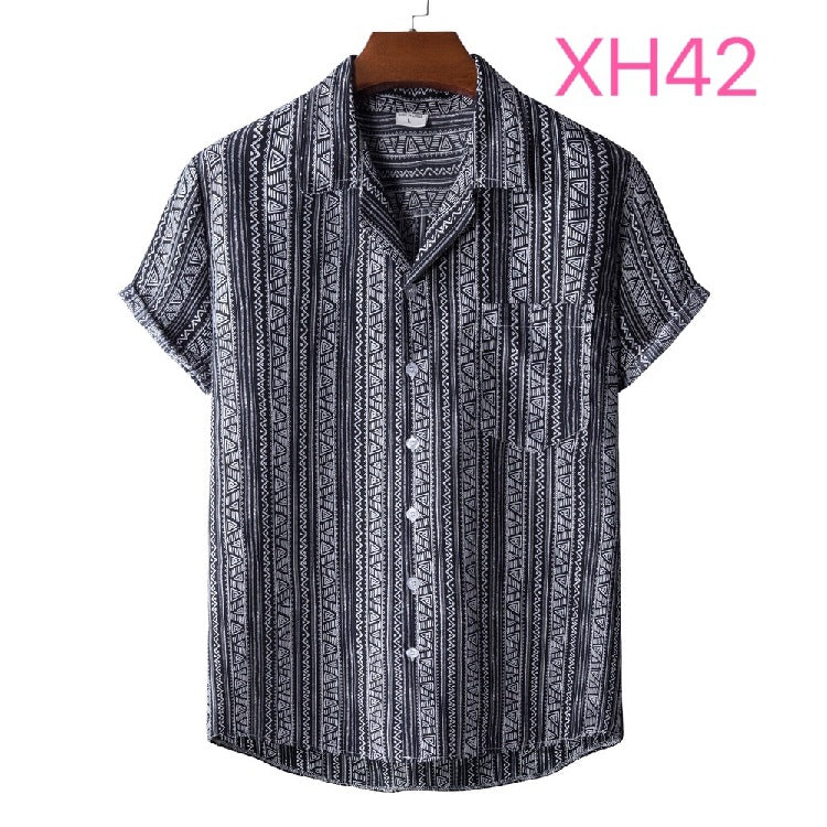 New Summer Men's Short-Sleeved Floral Shirt Beach Style Short-Sleeved Printed Shirt