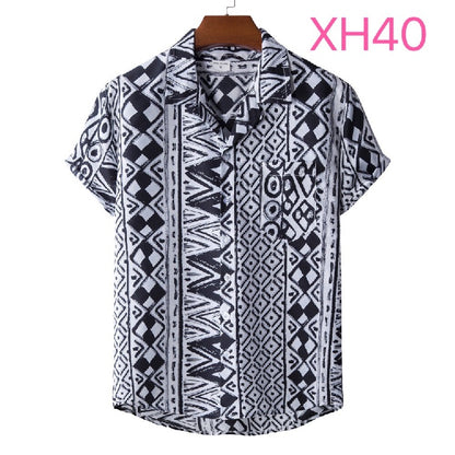 New Summer Men's Short-Sleeved Floral Shirt Beach Style Short-Sleeved Printed Shirt