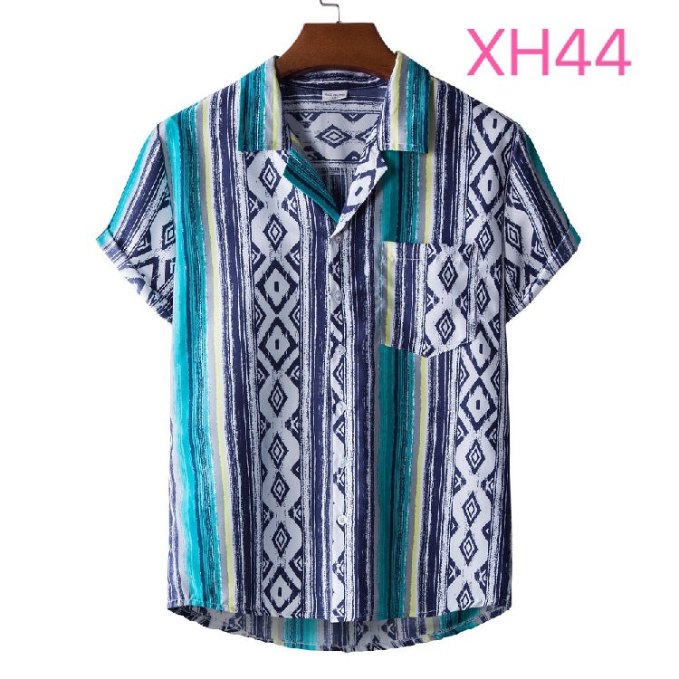 New Summer Men's Short-Sleeved Floral Shirt Beach Style Short-Sleeved Printed Shirt