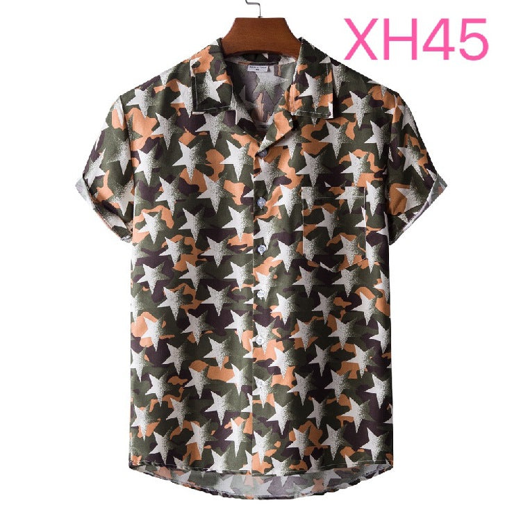 New Summer Men's Short-Sleeved Floral Shirt Beach Style Short-Sleeved Printed Shirt