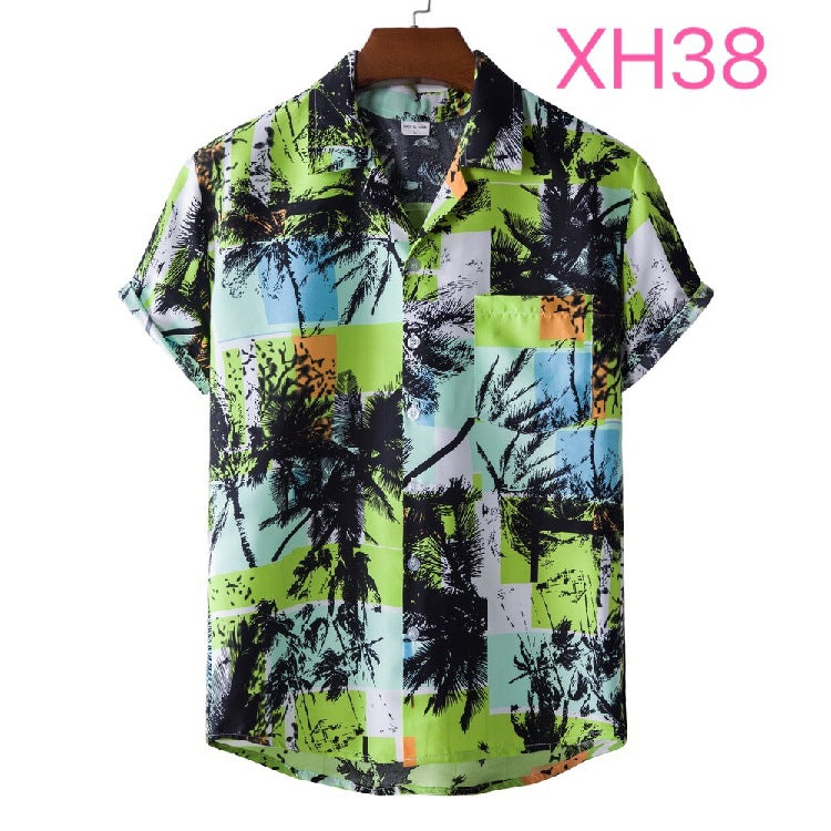 New Summer Men's Short-Sleeved Floral Shirt Beach Style Short-Sleeved Printed Shirt