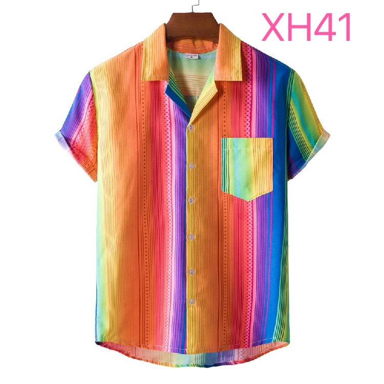 New Summer Men's Short-Sleeved Floral Shirt Beach Style Short-Sleeved Printed Shirt