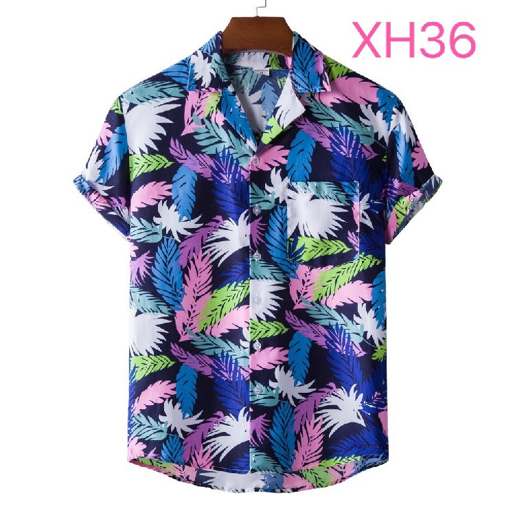 New Summer Men's Short-Sleeved Floral Shirt Beach Style Short-Sleeved Printed Shirt