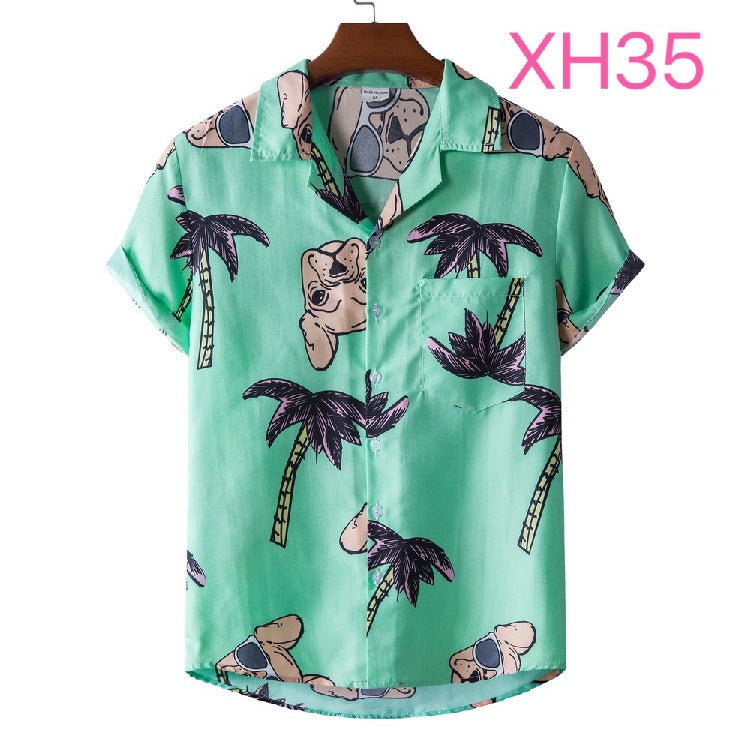 New Summer Men's Short-Sleeved Floral Shirt Beach Style Short-Sleeved Printed Shirt