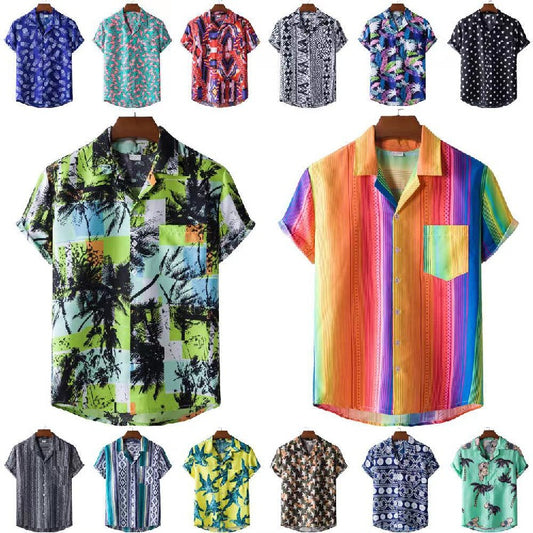 New Summer Men's Short-Sleeved Floral Shirt Beach Style Short-Sleeved Printed Shirt