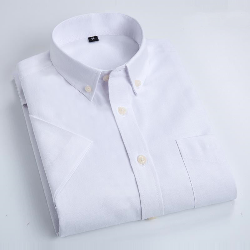 Fashion Square Collar Oxford Pure Color Casual Short Sleeve Shirt