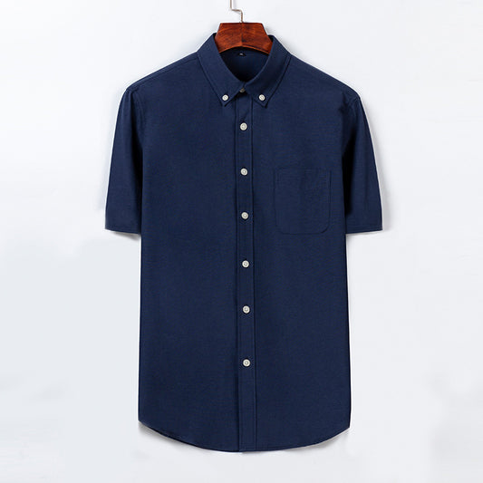 Fashion Square Collar Oxford Pure Color Casual Short Sleeve Shirt