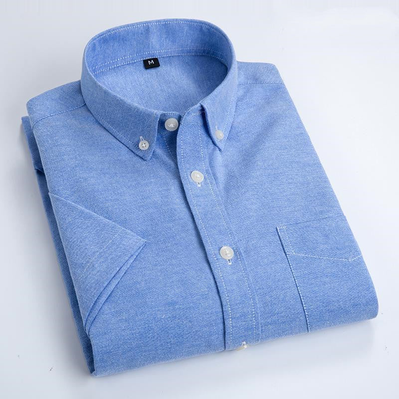 Fashion Square Collar Oxford Pure Color Casual Short Sleeve Shirt