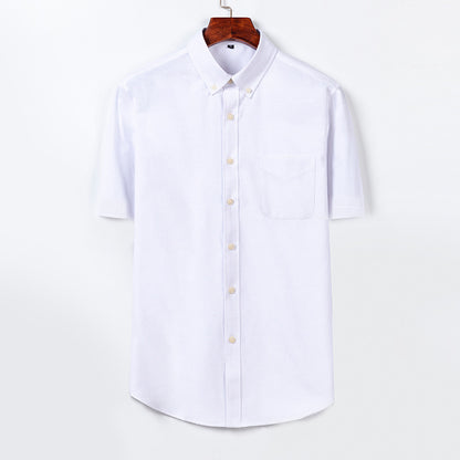 Fashion Square Collar Oxford Pure Color Casual Short Sleeve Shirt